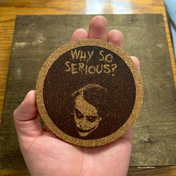 Joker Why So Serious Laser Engraved Cork Coaster - Picture 3 of 5
